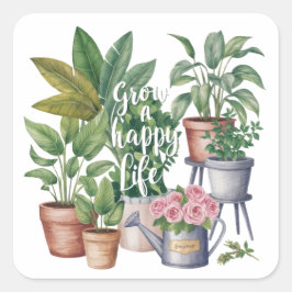 Pegatina Cuadrada Grow a Happy Life Stickers