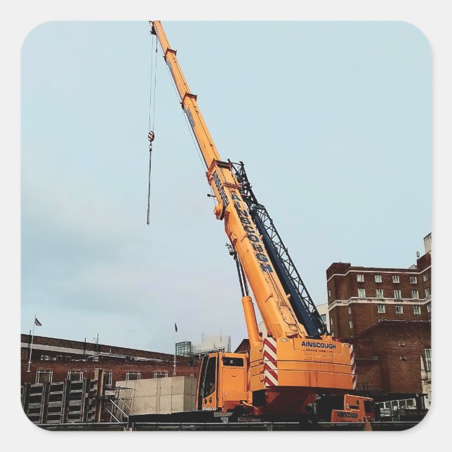 Pegatina Cuadrada Grúa amarilla (Anverso)