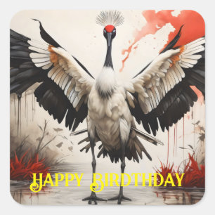 Pegatina Cuadrada Grúa de Crowne Roja sobre el agua