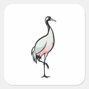 Pegatina Cuadrada Grulla elegante: ilustración minimalista de fauna