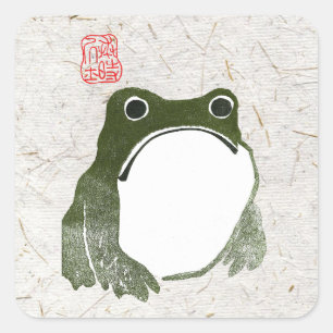 Pegatina Cuadrada Grumpy Tapo De Rana Japonesa Del Siglo XIX
