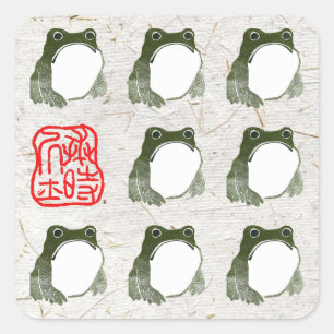 Pegatina Cuadrada Grumpy Tapo De Rana Japonesa Del Siglo XIX