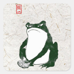 Pegatina Cuadrada Grumpy Tapo De Rana Japonesa Del Siglo XIX
