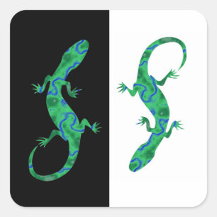 Pegatina Cuadrada Grüner Gecko ArtDeco blanco y negro