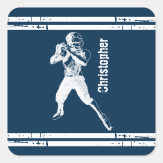 Pegatina Cuadrada Grunge Fútbol de fondo azul y blanco