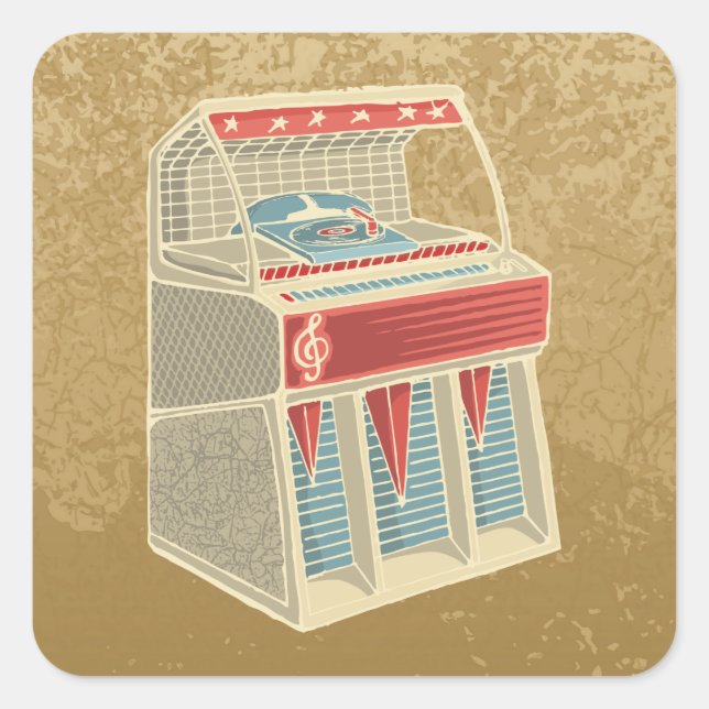 Pegatina Cuadrada Grunge Jukebox (Anverso)