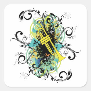 Pegatina Cuadrada Grunge Swirl Trumpet