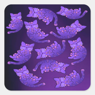 Pegatina Cuadrada Grupo Cute Purple Neon Kitten