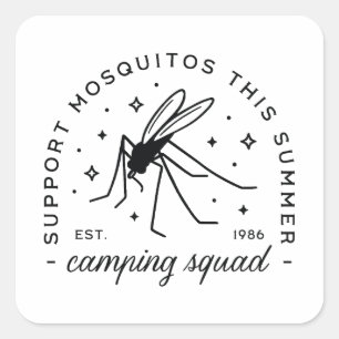 Pegatina Cuadrada Grupo de camping divertido mosquito tripulación de
