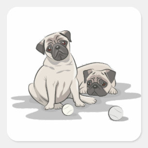 Pegatina Cuadrada Grupo de dibujos animados de Pug