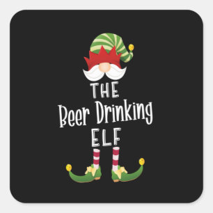 Pegatina Cuadrada Grupo de Elfos Bebedores de Cerveza Navidad Cumple