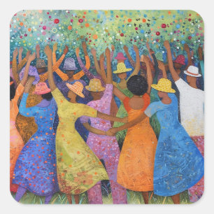 Pegatina Cuadrada Grupo de Mujeres Celebrando la Participación