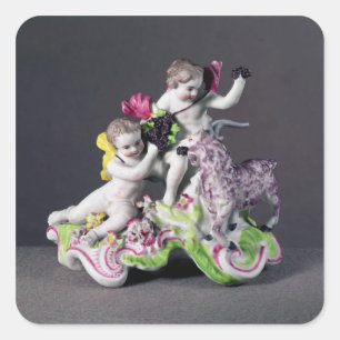 Pegatina Cuadrada Grupo Longton Hall, dos putti con cabra, c.1755