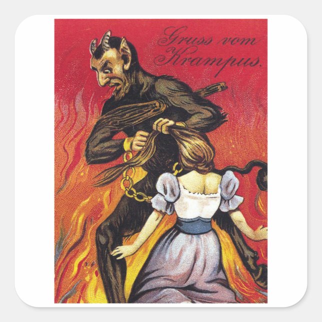 Pegatina Cuadrada Gruss Von Krampus - Vintage Krampus (Anverso)