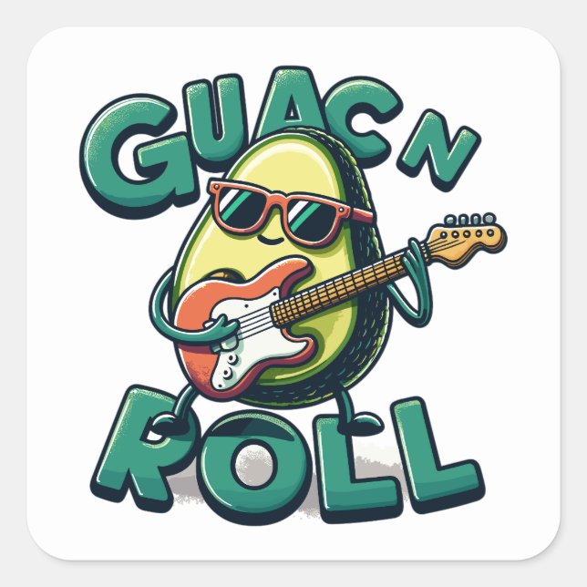 Pegatina Cuadrada Guac N Roll Rock Y Roll Guac Y Roll (Anverso)