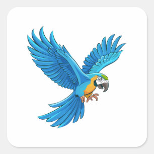 Pegatina Cuadrada Guacamayo azul volando