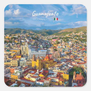 Pegatina Cuadrada Guanajuato, México - Paisaje Urbano Colorido
