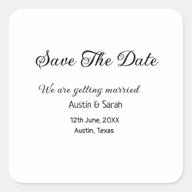 Pegatina Cuadrada Guardar el análisis de fecha sitio web del boda QR (Anverso)