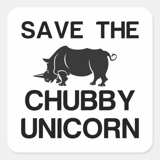PEGATINA CUADRADA GUARDAR EL CHUBBY UNICORN RHINO (Anverso)