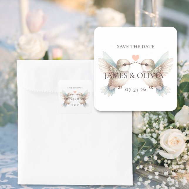 Pegatina Cuadrada Guardar el tema del Boda de fechas (Save the Date Wedding Themed Square Stickers)