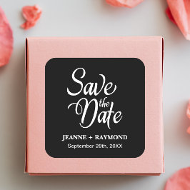Pegatina Cuadrada Guardar la Fecha de Boda Personalizado en Blanco y