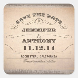 Pegatina Cuadrada guardar la fecha de la tipografía vintage viejos p