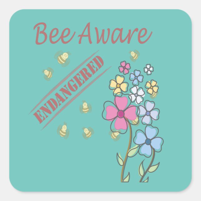 Pegatina Cuadrada Guardar las abejas en peligro de extinción (Anverso)