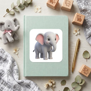 Pegatina Cuadrada Guardería de dibujos animados de elefante bebé lin