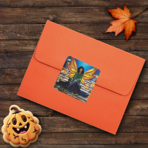 Pegatina Cuadrada Guardian de hadas Doberman Dog