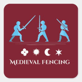 Pegatina Cuadrada Guardias de Espada Medievales – Tres Posturas Míni