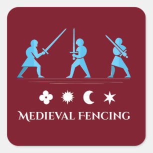 Pegatina Cuadrada Guardias de Espada Medievales – Tres Posturas Míni