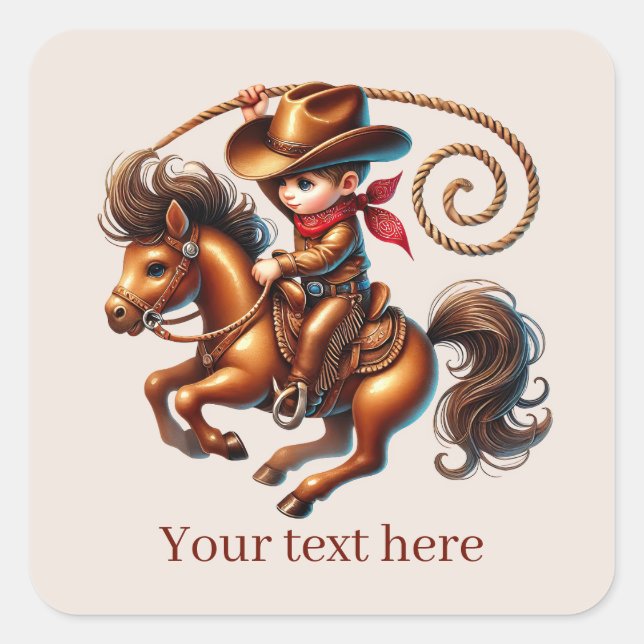 Pegatina Cuadrada Guay Cowboy agrega texto (Anverso)