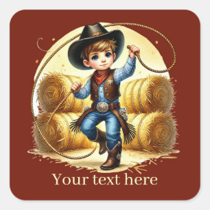 Pegatina Cuadrada Guay Cowboy agrega texto