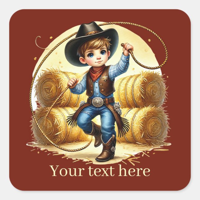 Pegatina Cuadrada Guay Cowboy agrega texto (Anverso)