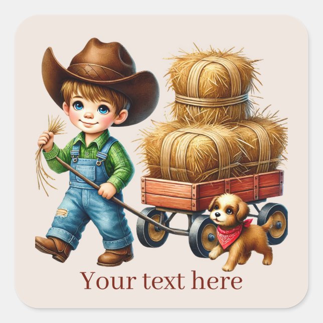 Pegatina Cuadrada Guay Cowboy agrega texto (Anverso)