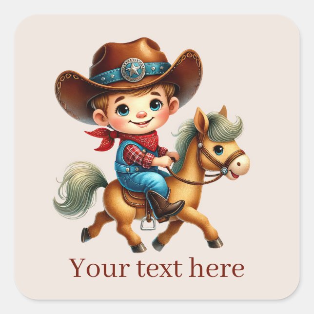 Pegatina Cuadrada Guay Cowboy agrega texto (Anverso)