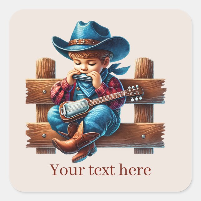 Pegatina Cuadrada Guay Cowboy agrega texto (Anverso)