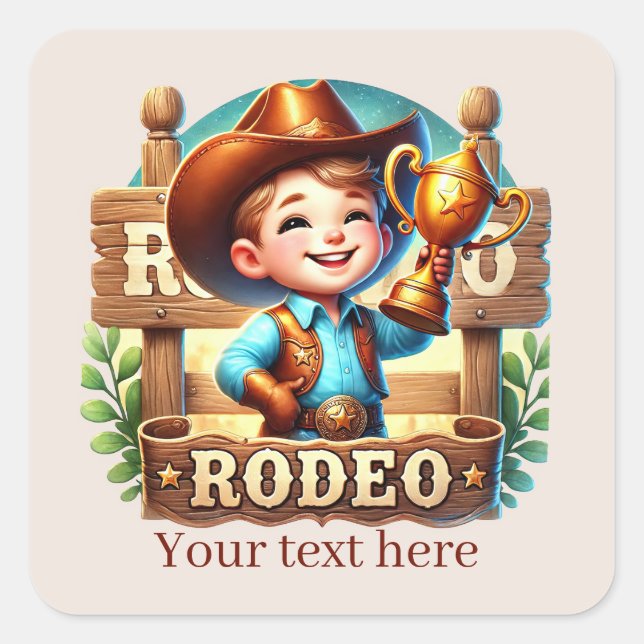 Pegatina Cuadrada Guay Cowboy Rodeo agrega texto (Anverso)