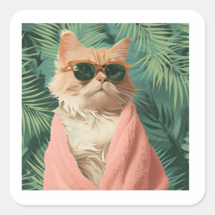 Pegatina Cuadrada Guay Ginger Cat Vacaciones Vibes Estética