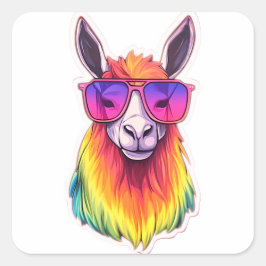Pegatina Cuadrada Guay LGBTQ+ Lama en gafas de sol