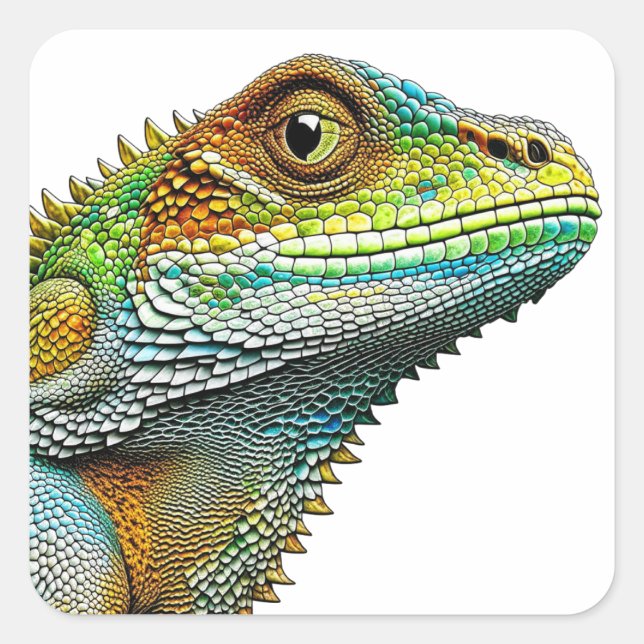 Pegatina Cuadrada Guay Look Lizard AI Art (Anverso)