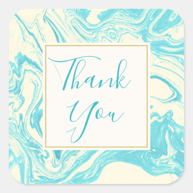 Pegatina Cuadrada Guay Marble Design in Turquoise & Cream Gracias (Anverso)