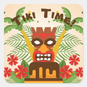 Pegatina Cuadrada Guay Retro Hawaiian Idol Tiki Bar Fiesta Palm Tree