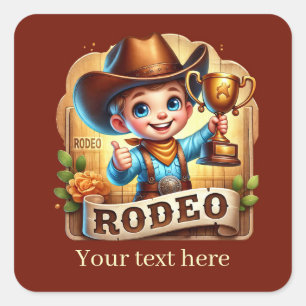 Pegatina Cuadrada Guay Rodeo Cowboy agrega texto