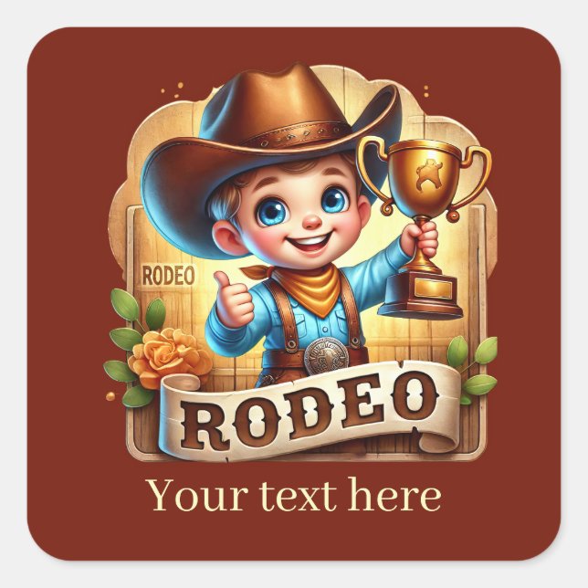 Pegatina Cuadrada Guay Rodeo Cowboy agrega texto (Anverso)