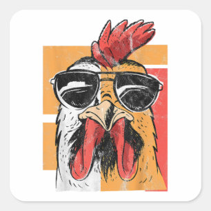 Pegatina Cuadrada Guay Rooster con gafas de sol Moda retro vintage