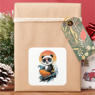 Pegatina Cuadrada Guay Surfing Panda Bear