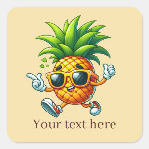 Pegatina Cuadrada Guay Tropical Pineapple añade texto Verano