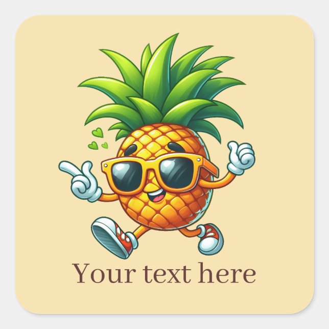 Pegatina Cuadrada Guay Tropical Pineapple añade texto Verano (Anverso)