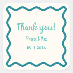 Pegatina Cuadrada Guay Wavy Border escrito a mano Gracias Boda